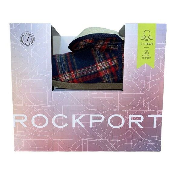Rockport Womens Red & Blue Plaid Veda truTech Slipper Boots 7M New - Picture 2 of 3